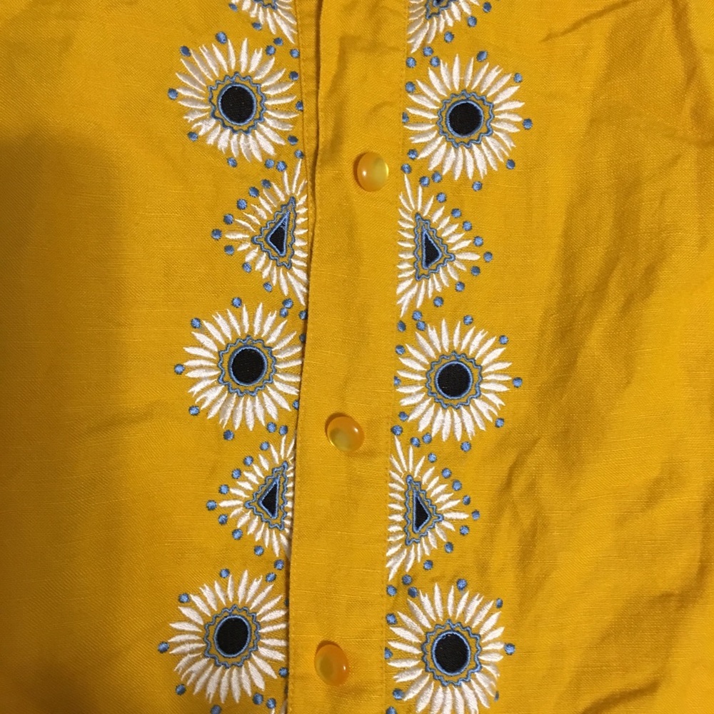 Yellow embroidered button down